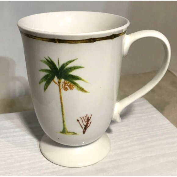 4 Palm Tree Ceramic Mugs Pedestal Base Gibson Dishwasher & Microwave Safe - Picture 5 of 12